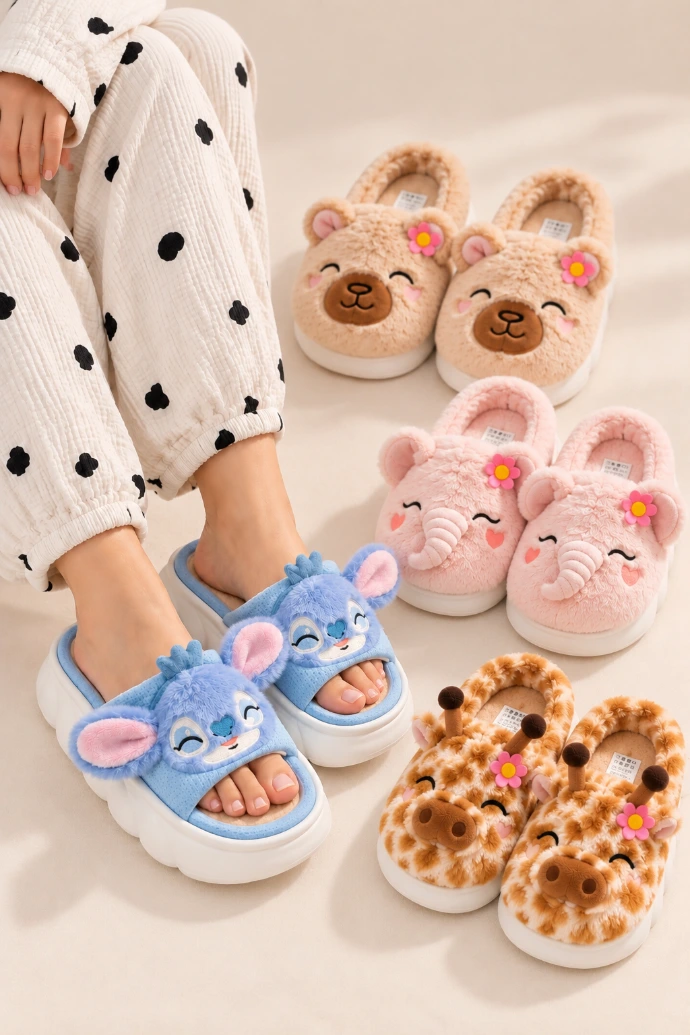 Pantuflas de peluche con diseños de animales para venta al mayoreo
